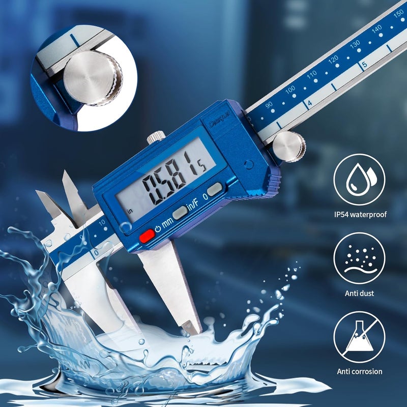 Dasqua Digital Caliper 8", IP54 Stainless Steel Water Resistant Caliper with Large LCD Display and Storage Case, Easy Switch Between Inch/Metric/Fraction, Accuracy 0.001'', Precision Measuring Tool - Image 2